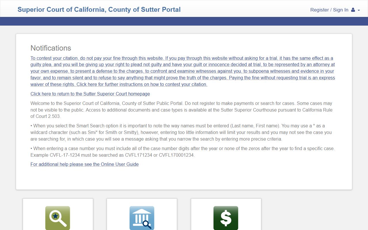 Sutter Superior Court Tyler public portal search screen